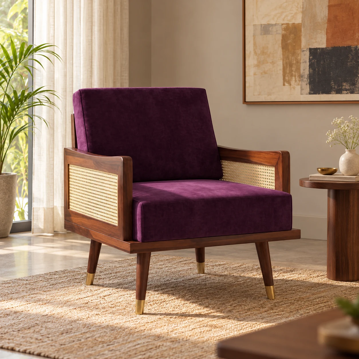 Gatsby Royal Velvet Armchair styled in a room