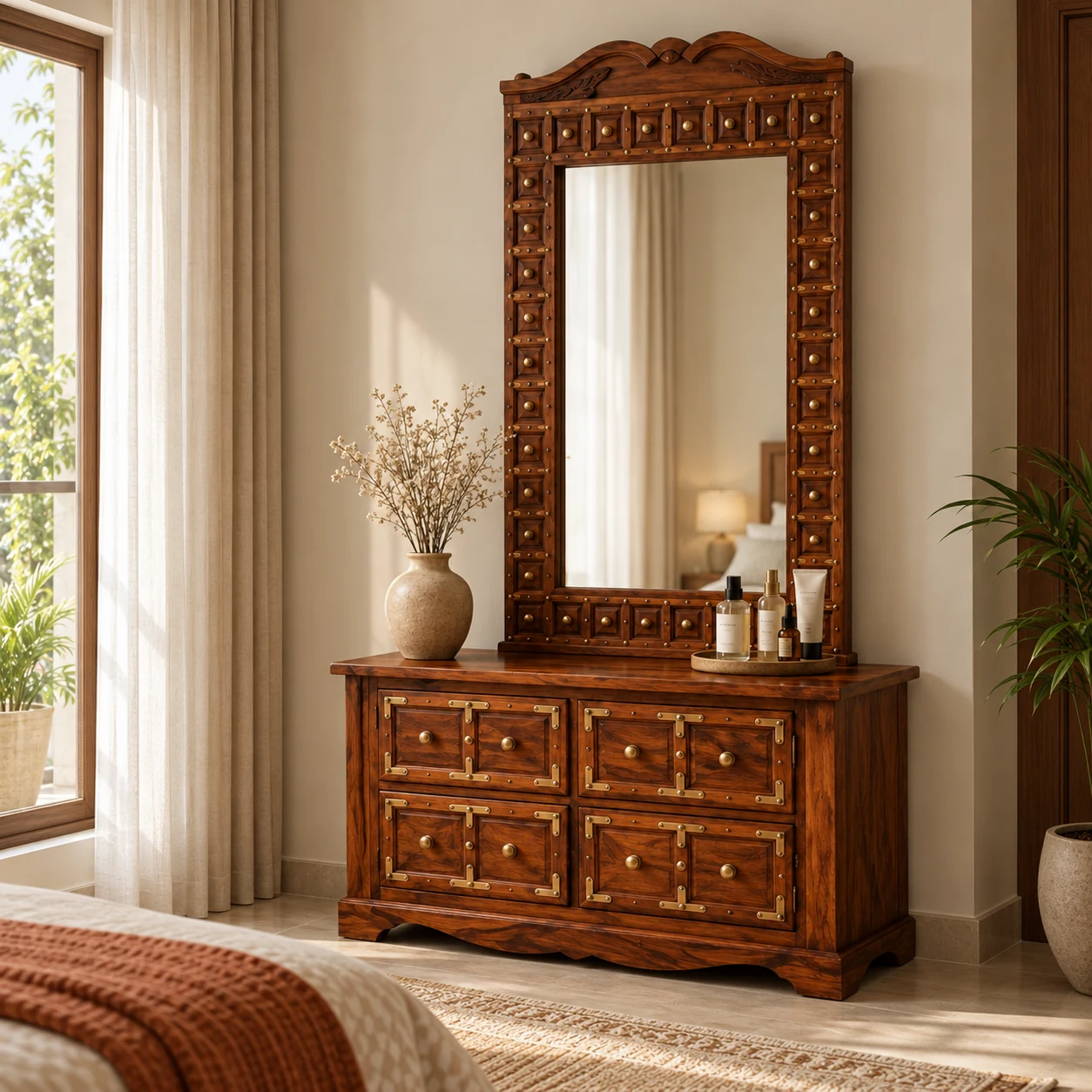 Ophelia Arch Mirror Dressing Unit styled in a room
