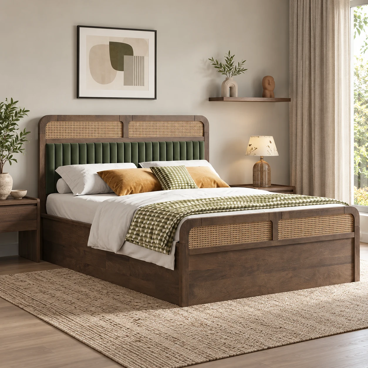Regalia Royal Carved Teak Bed styled in a room